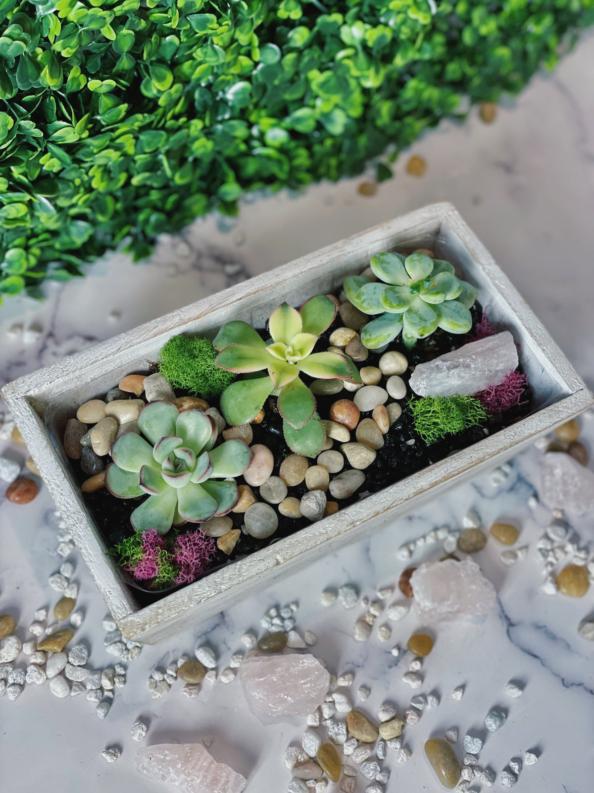 Rose Quartz Rectangle Wooden Planter - The Crafty Kit