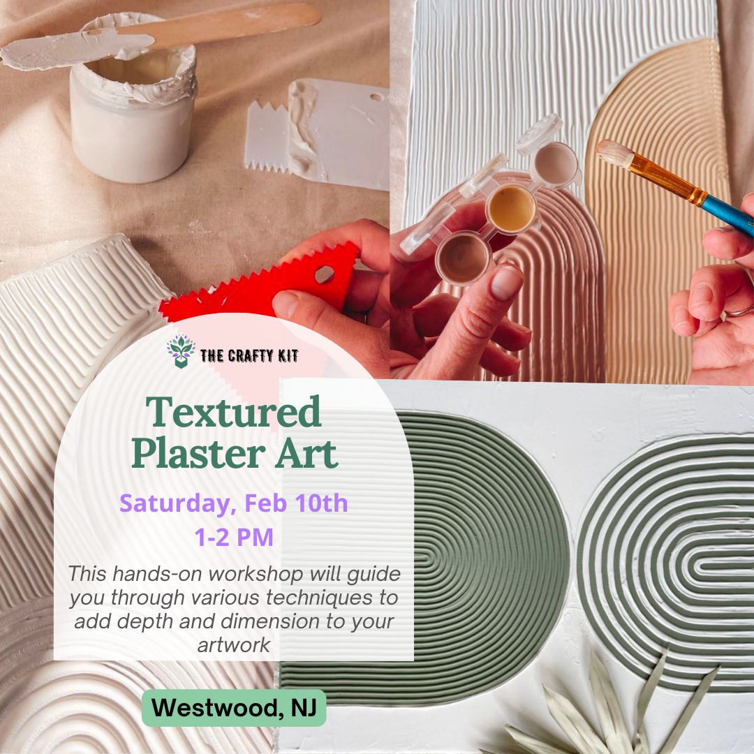 2/10 1-2pm Textured Plaster Art: In-Person Workshop Westwood, NJ
